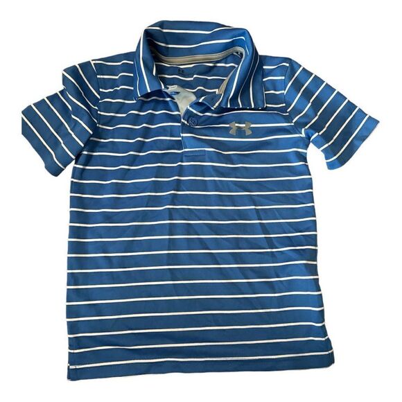 Under Armour | Boys Blue Stripe Button Pullover Polo Short Sleeve Shirt | 6 - Picture 1 of 1